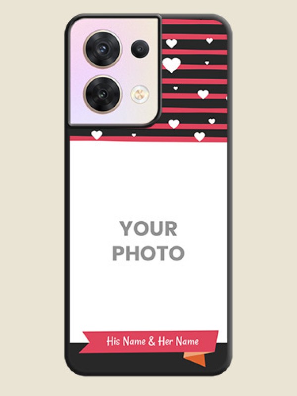 Custom White Color Love Symbols with Pink Lines Pattern on Space Black Custom Soft Matte Phone Cases - Oppo Reno 8 5G - alternate view