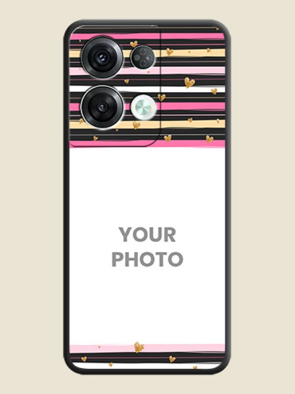 Custom Multicolor Lines and Golden Love Symbols Design on Photo on Space Black Soft Matte Mobile Cover - Oppo Reno 8 Pro 5G - alternate view