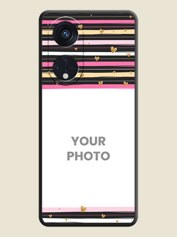 Custom Multicolor Lines and Golden Love Symbols Design on Photo on Space Black Soft Matte Mobile Cover - Oppo Reno 8T 5G - alternate view