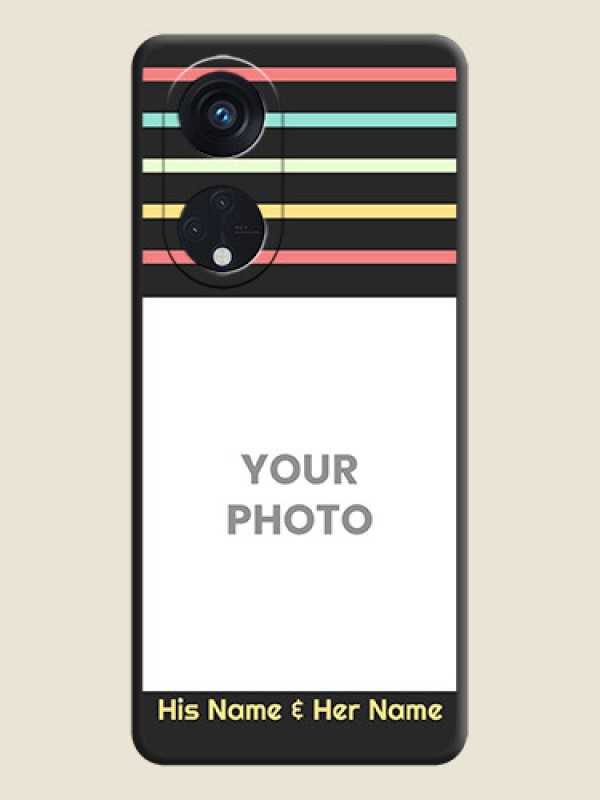 Custom Color Stripes with Photo and Text on Photo on Space Black Soft Matte Mobile Case - Oppo Reno 8T 5G - alternate view