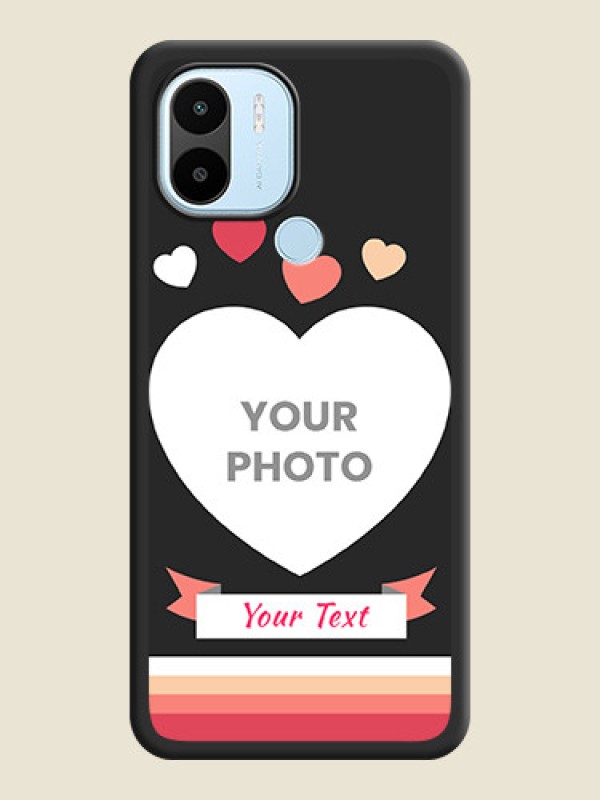 Custom Love Shaped Photo with Colorful Stripes on Personalised Space Black Soft Matte Cases - Poco C50 - alternate view
