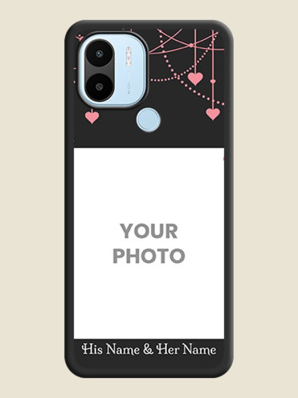 Custom Pink Love Hangings with Text on Space Black Custom Soft Matte Back Cover - Poco C50 - alternate view