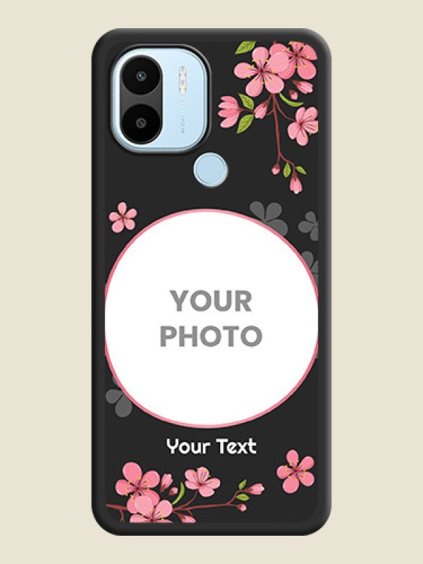 Custom Round Image with Pink Color Floral Design on Photo on Space Black Soft Matte Back Cover - Poco C50 - alternate view