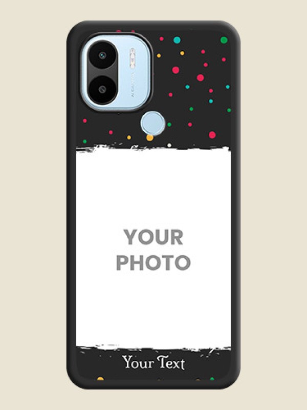 Custom Multicolor Dotted Pattern with Text on Space Black Custom Soft Matte Phone Back Cover - Poco C50 - alternate view