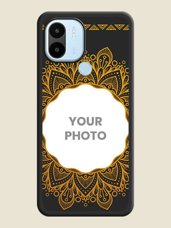 Custom Round Image with Floral Design on Photo on Space Black Soft Matte Mobile Cover - Poco C50 - alternate view