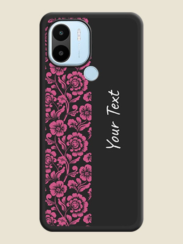 Custom Pink Floral Pattern Design With Custom Text On Space Black Personalized Soft Matte Phone Covers -Poco C50 - alternate view