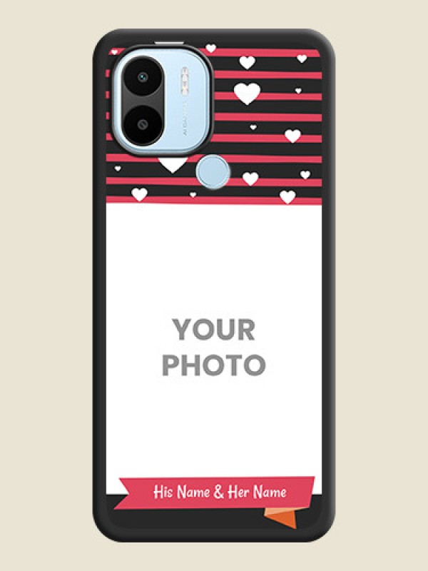 Custom White Color Love Symbols with Pink Lines Pattern on Space Black Custom Soft Matte Phone Cases - Poco C51 - alternate view