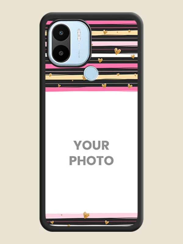 Custom Multicolor Lines and Golden Love Symbols Design on Photo on Space Black Soft Matte Mobile Cover - Poco C51 - alternate view