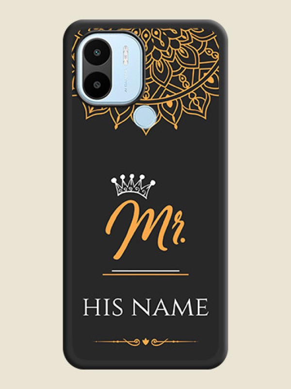 Custom Mr Name with Floral Design  on Personalised Space Black Soft Matte Cases - Poco C51 - alternate view