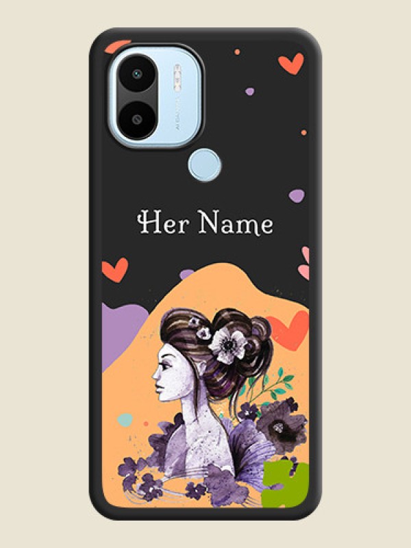 Custom Namecase For Her With Fancy Lady Image On Space Black Personalized Soft Matte Phone Covers -Poco C51 - alternate view
