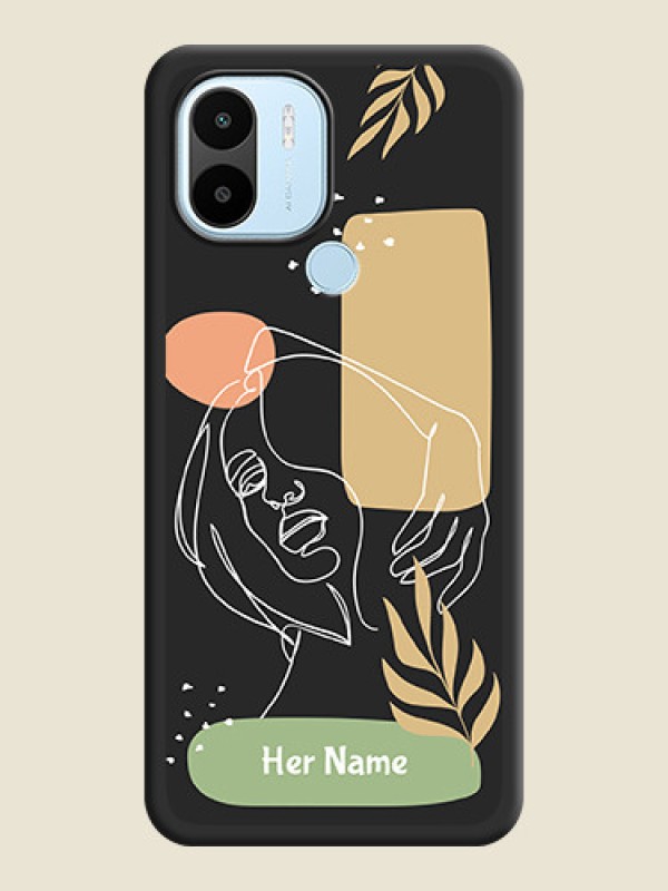 Custom Custom Text With Line Art Of Women & Leaves Design On Space Black Personalized Soft Matte Phone Covers -Poco C51 - alternate view