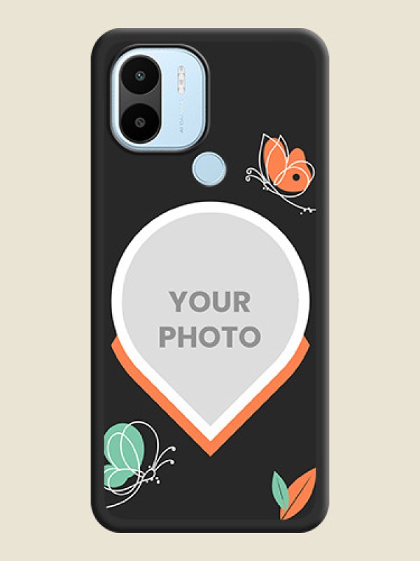Custom Upload Pic With Simple Butterly Design On Space Black Personalized Soft Matte Phone Covers -Poco C51 - alternate view
