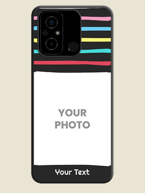 Custom Multicolor Lines with Image on Space Black Personalized Soft Matte Phone Covers - Poco C55 - alternate view