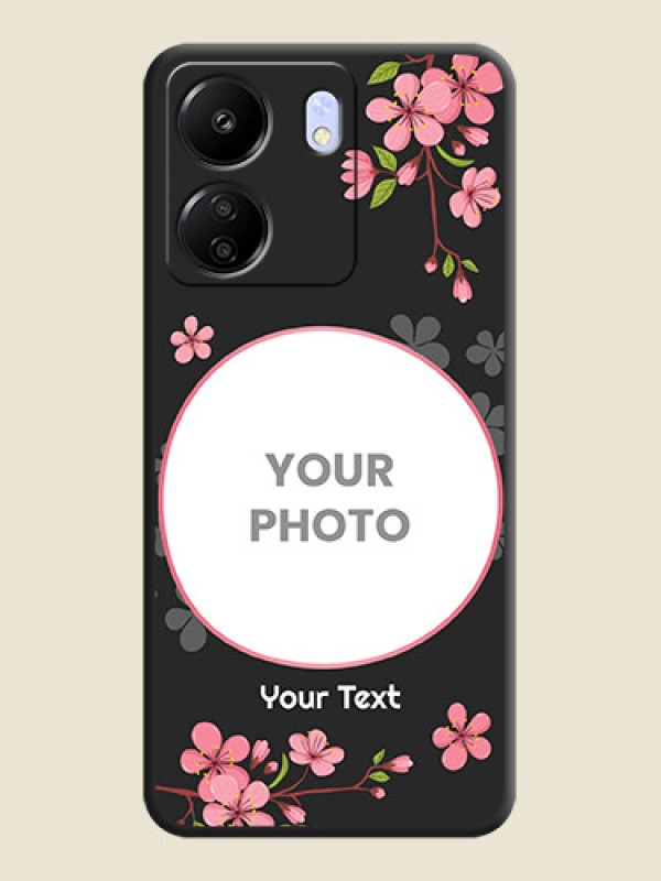 Custom Round Image with Pink Color Floral Design on Photo On Space Black Custom Soft Matte Mobile Back Cover - Poco C65 - alternate view