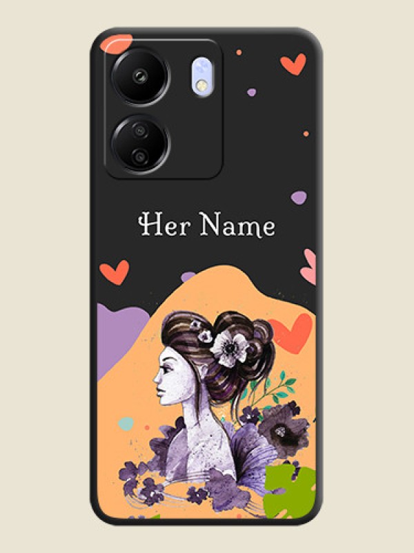 Custom Namecase For Her With Fancy Lady Image On Space Black Custom Soft Matte Mobile Back Cover - Poco C65 - alternate view