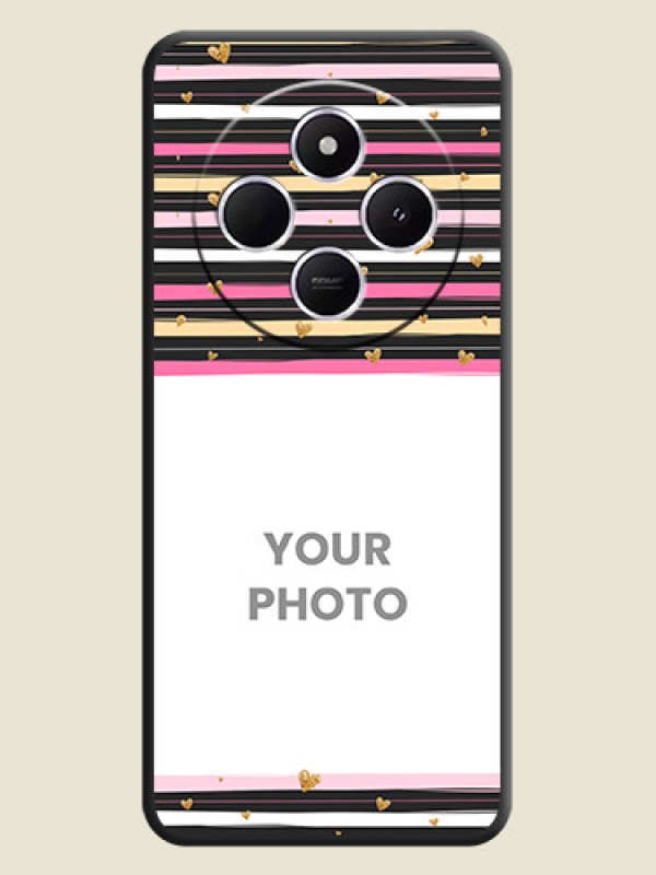 Custom Multicolor Lines and Golden Love Symbols Design on Photo On Space Black Custom Soft Matte Mobile Back Cover - Poco C75 5G - alternate view