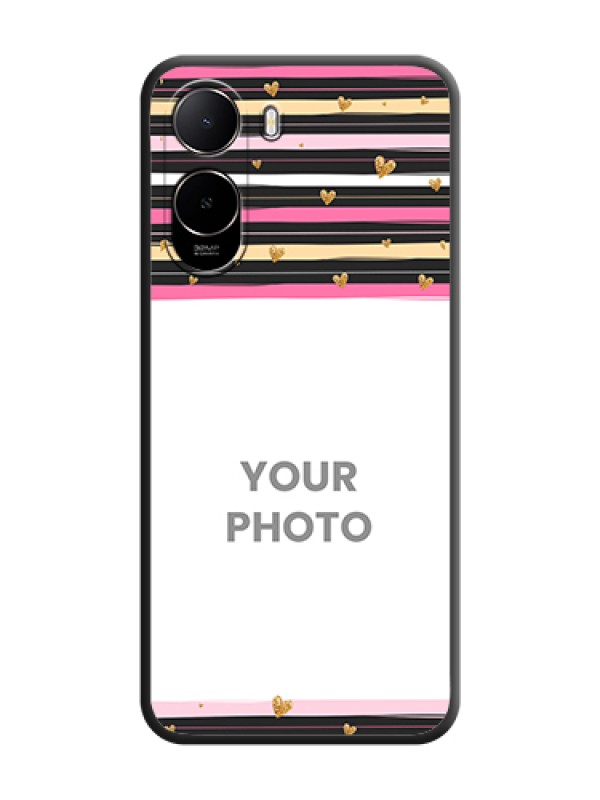 Custom Multicolor Lines and Golden Love Symbols Design on Photo On Space Black Custom Soft Matte Mobile Back Cover - Poco C85X 5G - alternate view