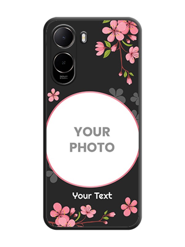 Custom Round Image with Pink Color Floral Design on Photo On Space Black Custom Soft Matte Mobile Back Cover - Poco C85X 5G - alternate view