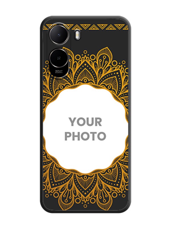 Custom Round Image with Floral Design On Space Black Custom Soft Matte Mobile Back Cover - Poco C85X 5G - alternate view