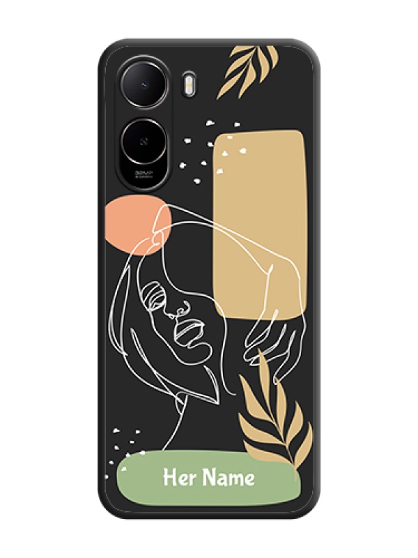 Custom Custom Text With Line Art Of Women & Leaves Design On Space Black Custom Soft Matte Mobile Back Cover - Poco C85X 5G - alternate view