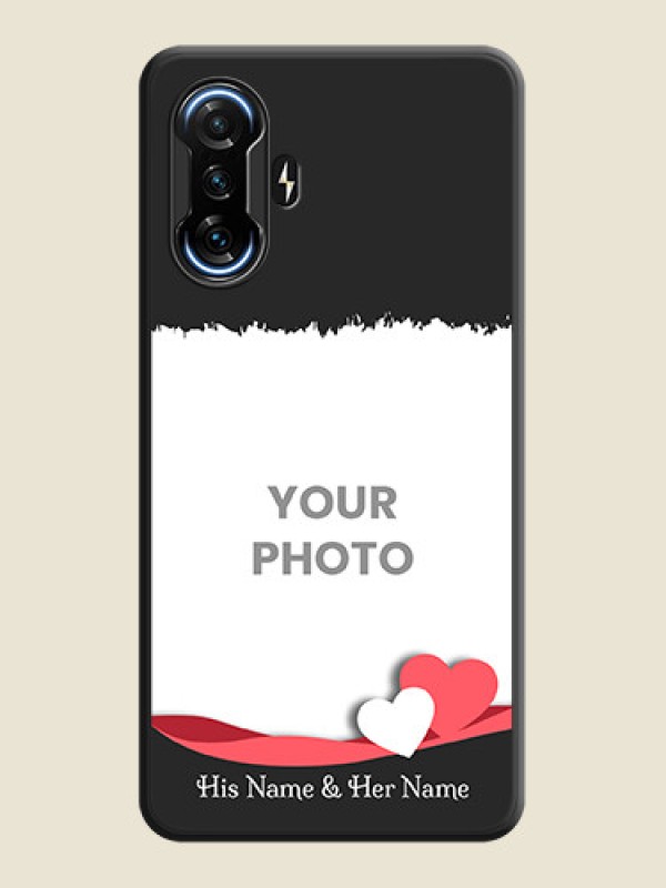 Custom Pin Color Love Shaped Ribbon Design with Text on Space Black Custom Soft Matte Phone Back Cover - POco F3 GT - alternate view