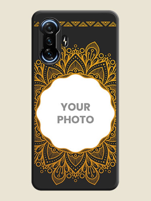 Custom Round Image with Floral Design on Photo on Space Black Soft Matte Mobile Cover - POco F3 GT - alternate view