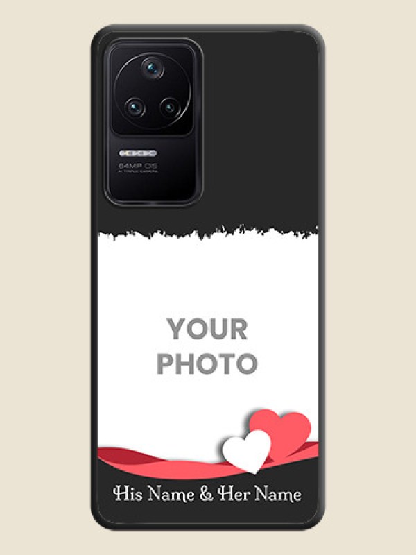 Custom Pin Color Love Shaped Ribbon Design with Text on Space Black Custom Soft Matte Phone Back Cover - Poco F4 5G - alternate view