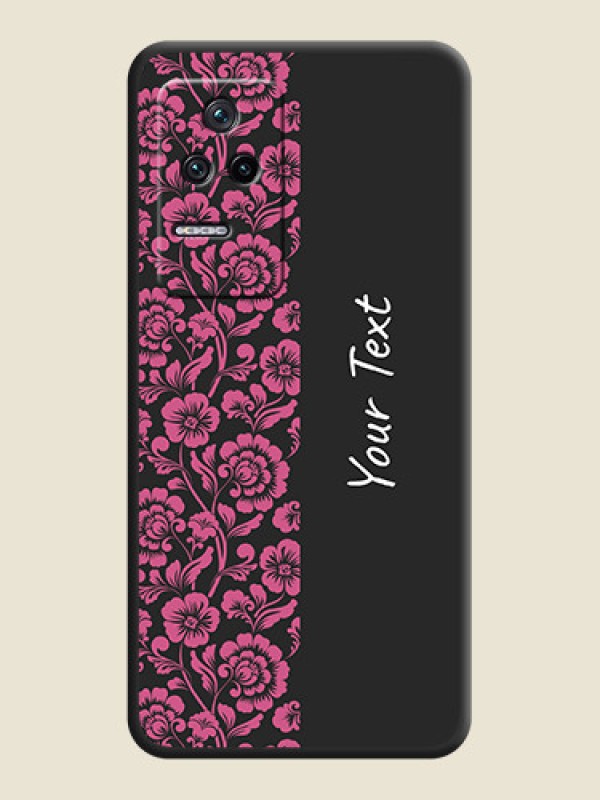 Custom Pink Floral Pattern Design With Custom Text On Space Black Personalized Soft Matte Phone Covers -Poco F4 5G - alternate view