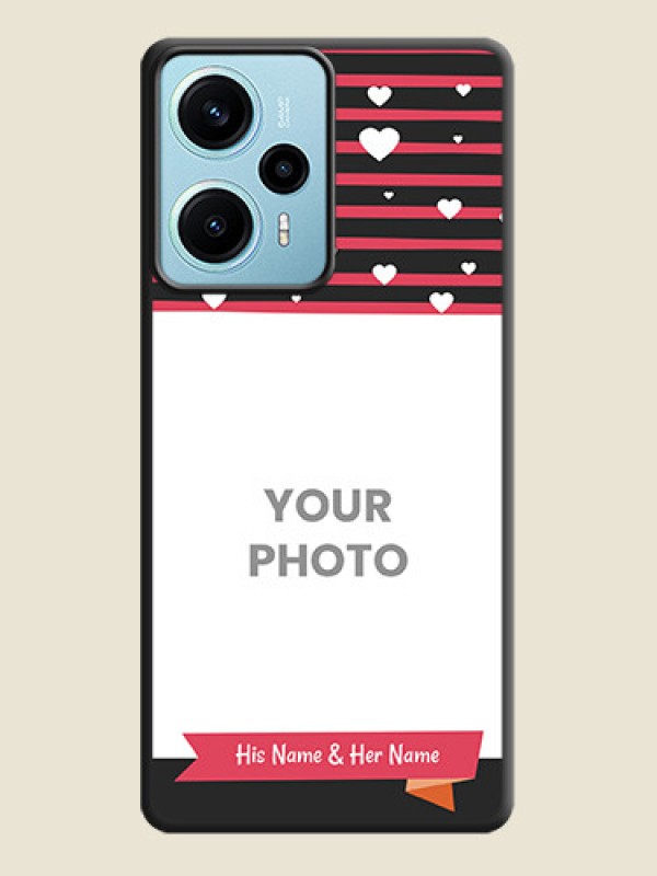 Custom White Color Love Symbols with Pink Lines Pattern On Space Black Custom Soft Matte Mobile Back Cover - Poco F5 - alternate view