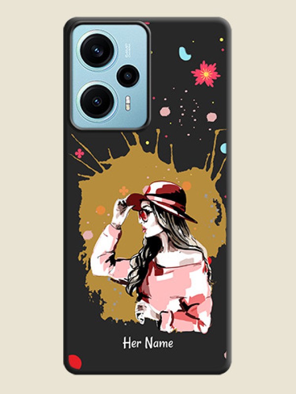 Custom Mordern Lady With Color Splash Background With Custom Text On Space Black Custom Soft Matte Mobile Back Cover - Poco F5 - alternate view