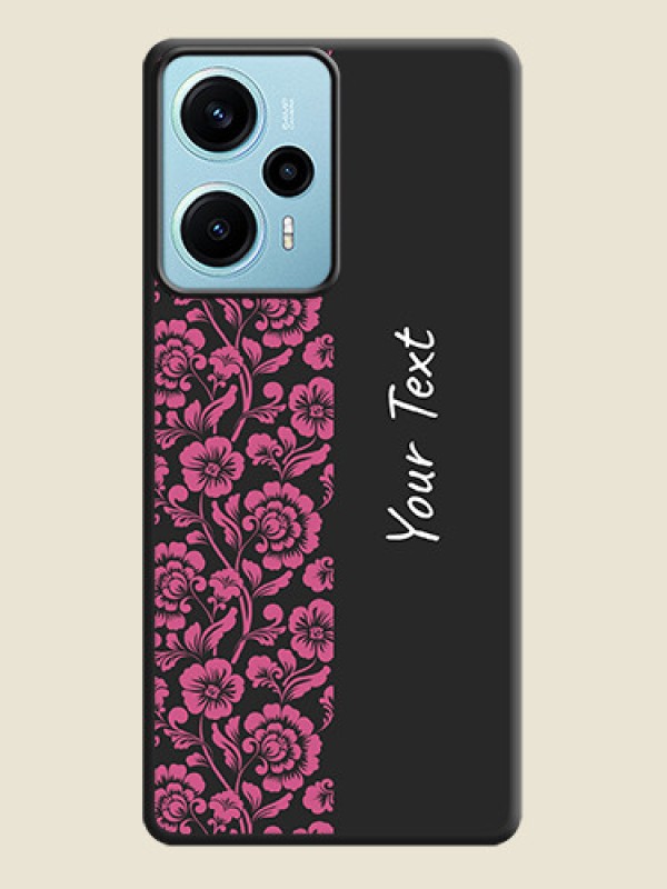 Custom Pink Floral Pattern Design With Custom Text On Space Black Custom Soft Matte Mobile Back Cover - Poco F5 - alternate view