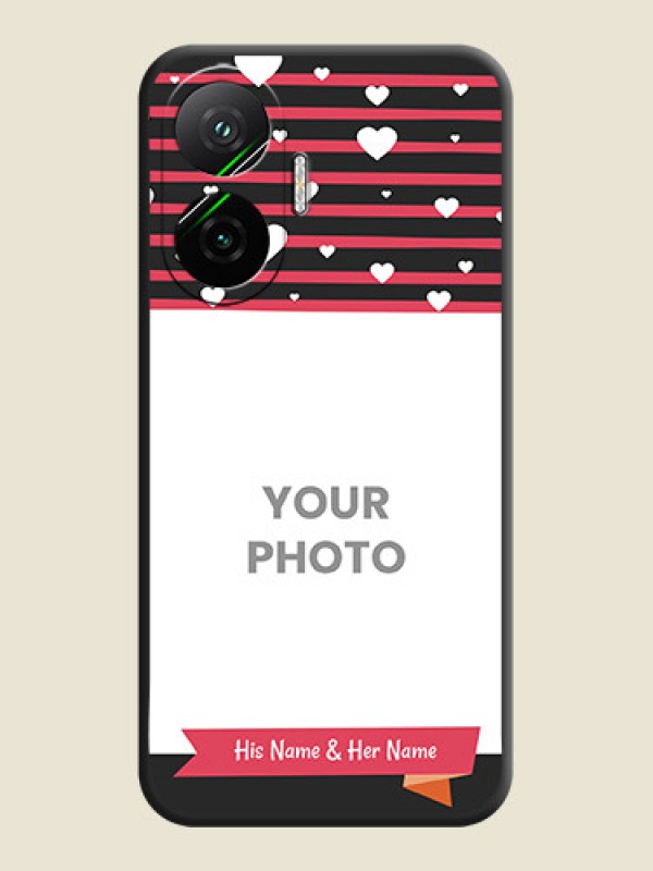 Custom White Color Love Symbols with Pink Lines Pattern On Space Black Custom Soft Matte Mobile Back Cover - Poco F7 5G - alternate view