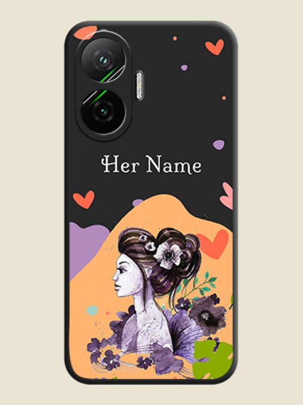 Custom Namecase For Her With Fancy Lady Image On Space Black Custom Soft Matte Mobile Back Cover - Poco F7 5G - alternate view