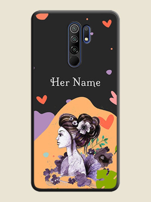 Custom Namecase For Her With Fancy Lady Image On Space Black Personalized Soft Matte Phone Covers -Poco M2 Reloaded - alternate view