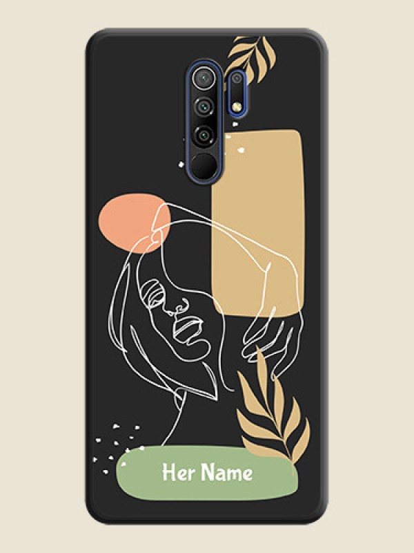 Custom Custom Text With Line Art Of Women & Leaves Design On Space Black Personalized Soft Matte Phone Covers -Poco M2 - alternate view