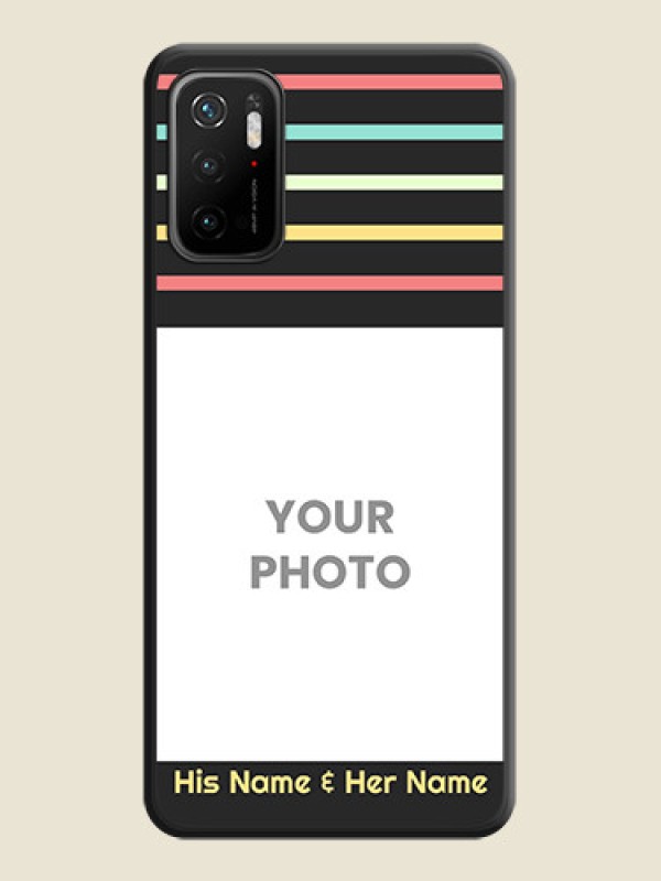 Custom Color Stripes with Photo and Text on Photo on Space Black Soft Matte Mobile Case - Poco M3 Pro - alternate view