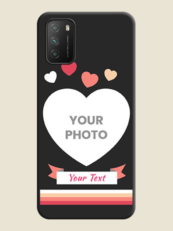 Custom Love Shaped Photo with Colorful Stripes on Personalised Space Black Soft Matte Cases - Poco M3 - alternate view