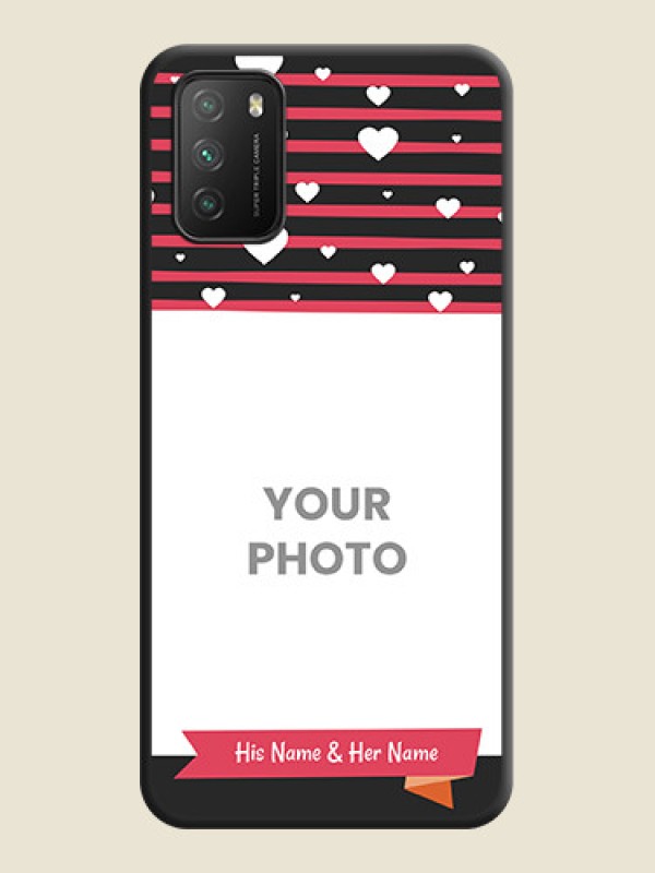 Custom White Color Love Symbols with Pink Lines Pattern on Space Black Custom Soft Matte Phone Cases - Poco M3 - alternate view