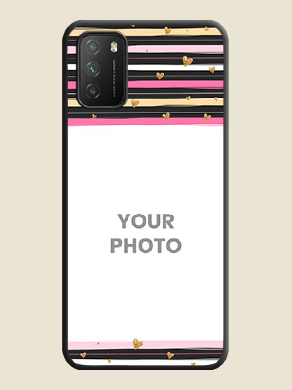 Custom Multicolor Lines and Golden Love Symbols Design on Photo on Space Black Soft Matte Mobile Cover - Poco M3 - alternate view