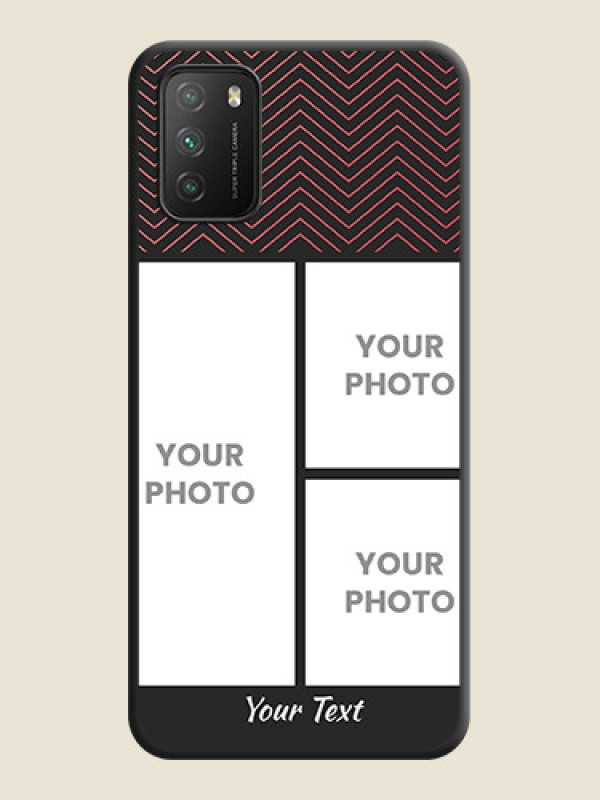 Custom Wave Pattern with 3 Image Holder on Space Black Custom Soft Matte Back Cover - Poco M3 - alternate view