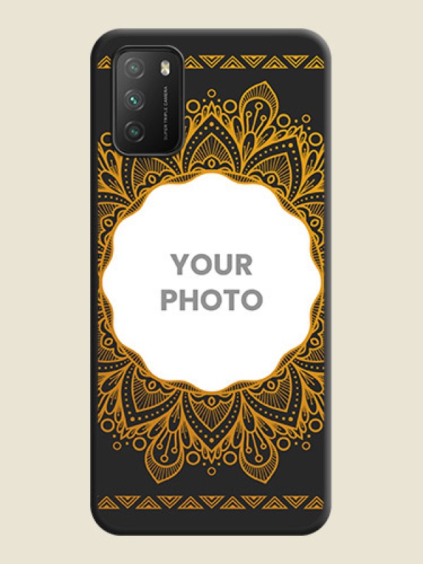Custom Round Image with Floral Design on Photo on Space Black Soft Matte Mobile Cover - Poco M3 - alternate view