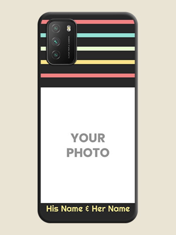 Custom Color Stripes with Photo and Text on Photo on Space Black Soft Matte Mobile Case - Poco M3 - alternate view