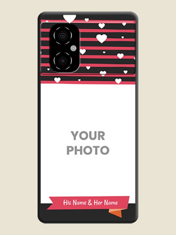 Custom White Color Love Symbols with Pink Lines Pattern on Space Black Custom Soft Matte Phone Cases - Poco M4 5G - alternate view