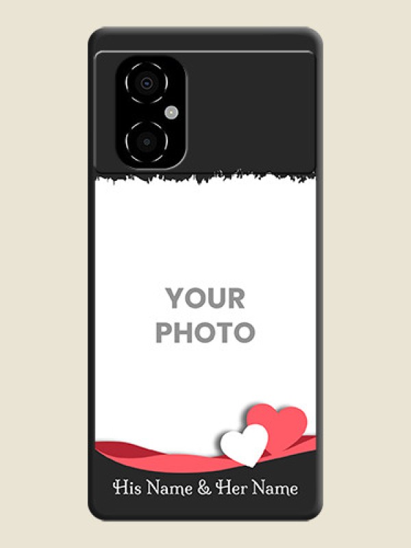 Custom Pin Color Love Shaped Ribbon Design with Text on Space Black Custom Soft Matte Phone Back Cover - Poco M4 5G - alternate view