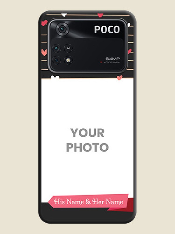 Custom Love Pattern with Name on Pink Ribbon  on Photo on Space Black Soft Matte Back Cover - Poco M4 Pro 4G - alternate view