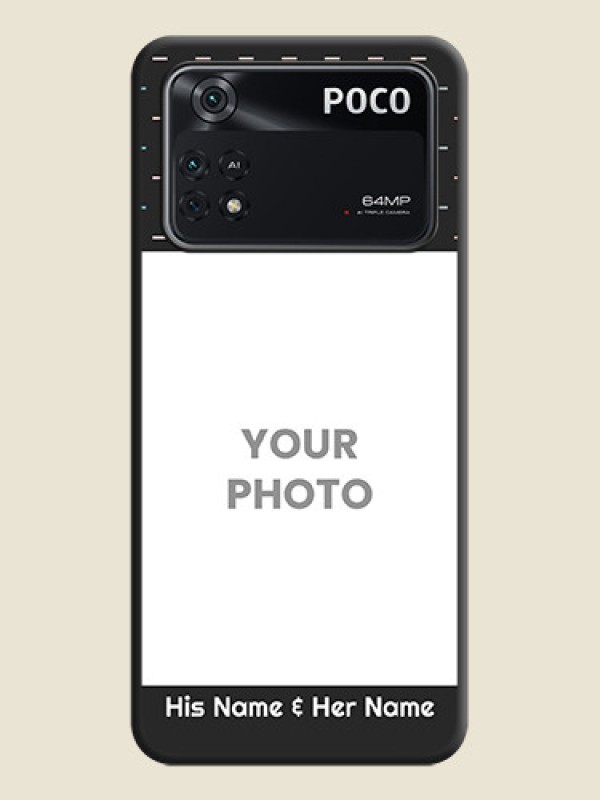 Custom Line Pattern Design with Text on Space Black Custom Soft Matte Phone Back Cover - Poco M4 Pro 4G - alternate view