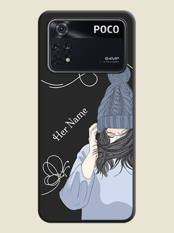 Custom Girl With Blue Winter Outfiit Custom Text Design On Space Black Personalized Soft Matte Phone Covers -Poco M4 Pro 4G - alternate view