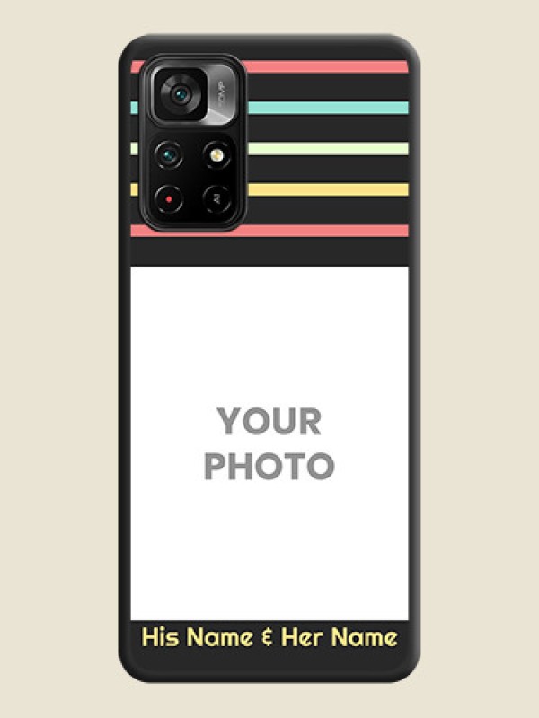 Custom Color Stripes with Photo and Text on Photo on Space Black Soft Matte Mobile Case - Poco M4 Pro 5G - alternate view