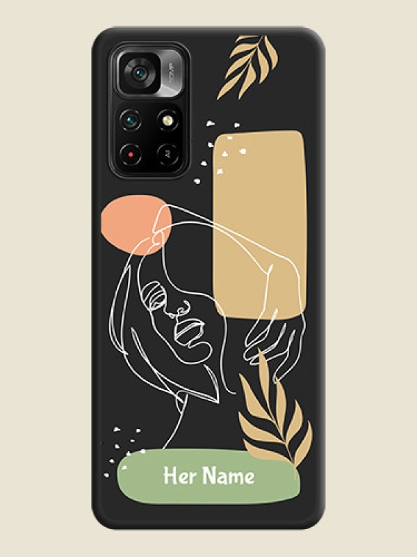 Custom Custom Text With Line Art Of Women & Leaves Design On Space Black Personalized Soft Matte Phone Covers -Poco M4 Pro 5G - alternate view