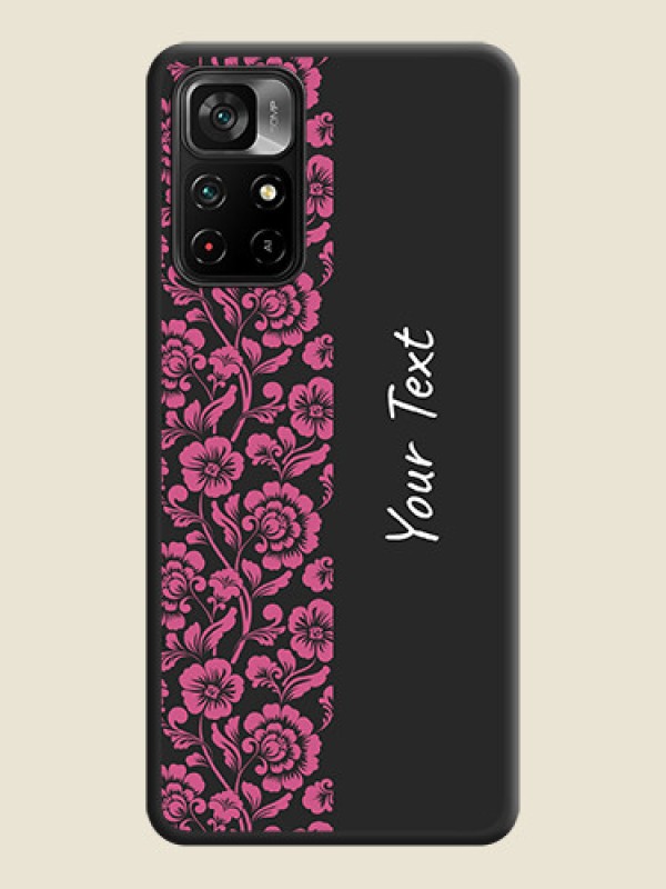 Custom Pink Floral Pattern Design With Custom Text On Space Black Personalized Soft Matte Phone Covers -Poco M4 Pro 5G - alternate view